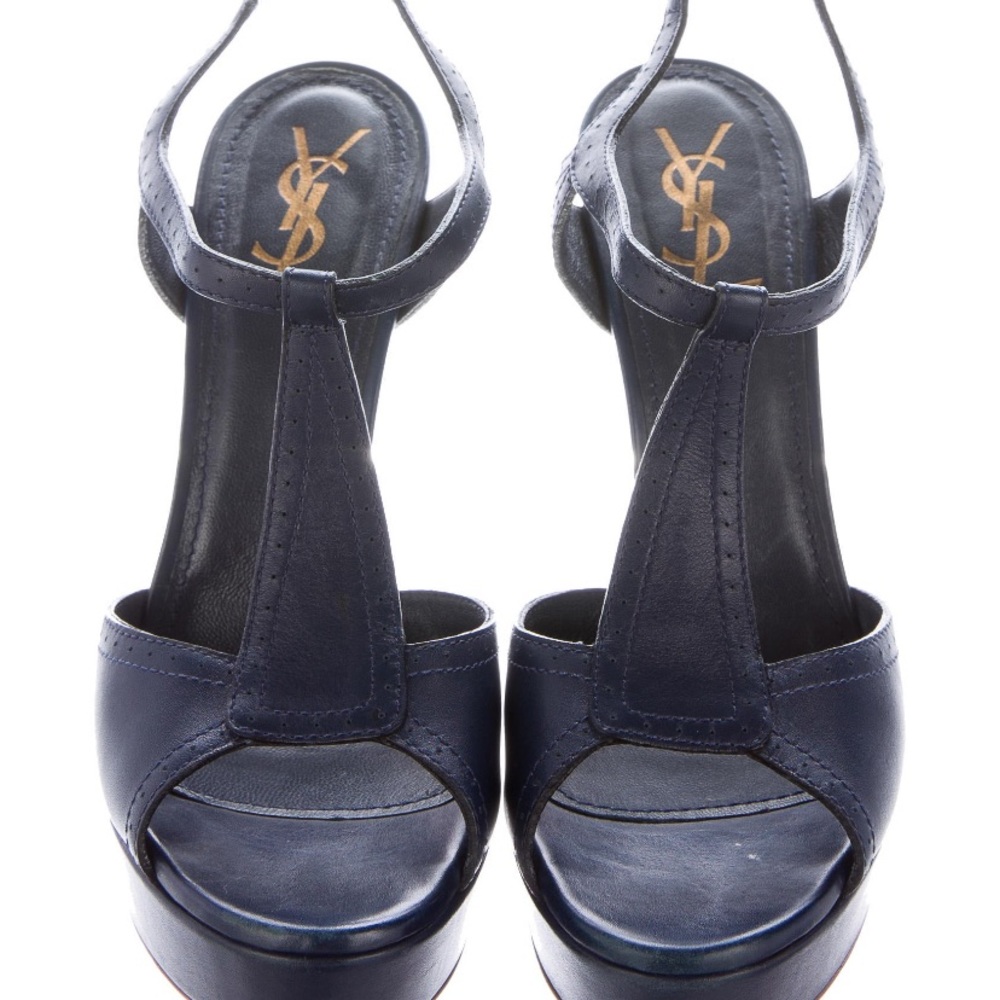 Yves Saint Laurent Navy Leather Platform Heels 41